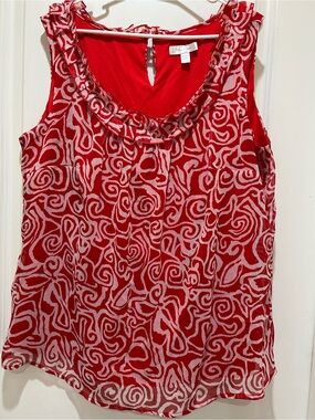 dressbarn Red and White Ruffle Neck Sleeveless Camisole